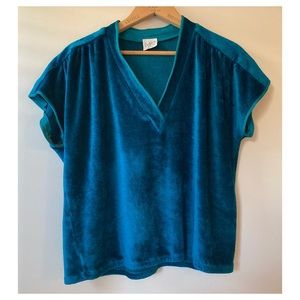 Vintage 80s Teal de weese design swim and sun fashion V neck